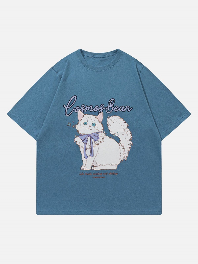 T Shirts Aelfric Eden Cartoon Cute Cat Print Tee Blanche | WFS-04057538